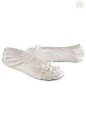 Satin Ballerina Slippers with Embroidered Pearl, Women's Bedroom Slippers